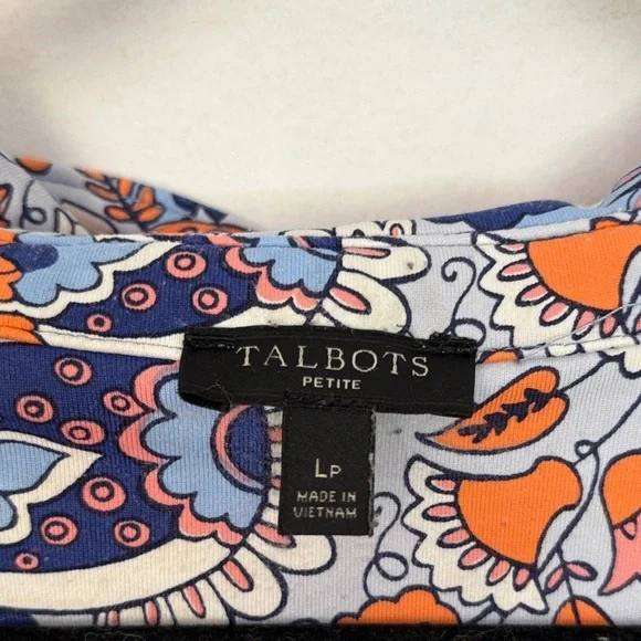 Talbots Floral Long Sleeve Dress - Orange and Blue- LP - Picture 2 of 3